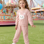 Kucnuzki 2T 3T Girl Clothes Fall Winter Sweatsuit Soft Top Pink Pullover Sweatshirt Long Casual Pants Toddler Little Girl Clothes Two Piece Outfits
