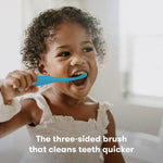 Frida Baby Triple-Angle Toothhugger Training Toddler Toothbrush, Easter Basket Stuffer for Kids, Toddler Toothbrush 2+, Soft Bristles, Suction Cups, Three Sided, Cleans All Sides at Once, Blue