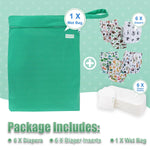 wegreeco Cloth Diapers 6 Pack with 6 Inserts & 1 Wet Bag, Washable Cloth Diapers for Babies, One Size Adjustable Reusable (Forest, Animals)