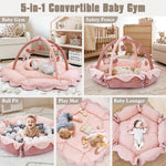 5-in-1 Plush Baby Play Gym, Baby Play Mats, Convertible Baby Gym with Pillow, Tummy time mat, 6 Sensory Toys, Baby Activity Center from Newborn to Toddler, Pet Bed, Cat & Dog Bed, Ball Pit, Pink