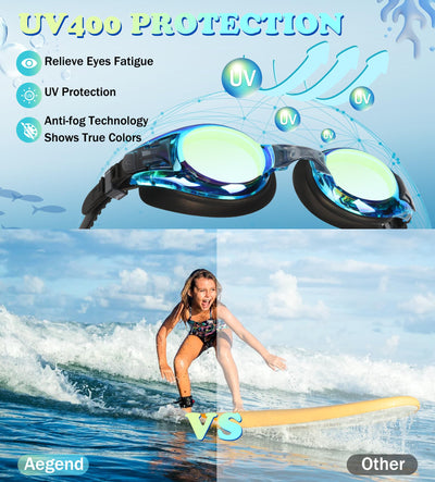 Aegend 2 Pack Kids Goggles, Swimming Goggles for Kids Age 4-16 Boys and Girls Youth, Anti-Fog Pool Goggles, Blue Black & Crisp Pink