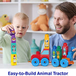 MEGA BLOKS First Builders Toddler Block Toys Set, Build & Match Animal Tractor with 30 Pieces, Learn Animals and Colors, Red and Blue, Ages 1+ Years