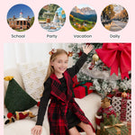 PATPAT Girls Holiday Fall Outfit – Long Sleeve Dress with Burgundy Plaid Cardigan – Great for Thanksgiving, 5–6 Years