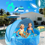 Foldable Kiddie Pool with Canopy: 47in Baby Pool and Beach Tent for Toddlers Infants 6-12 Months and Kids 2-4 Years Old - Portable Water Play with Shade for Outdoor Backyard Beach (Blue-Blue)
