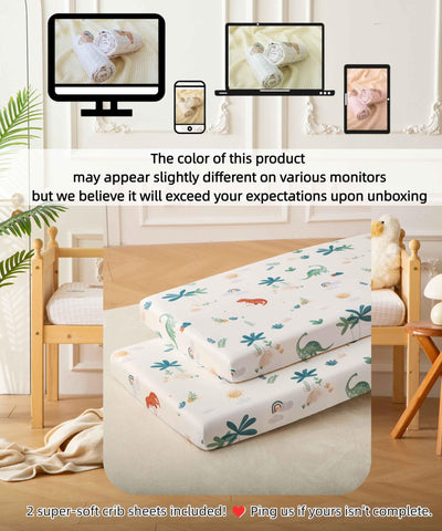 SDY Jersey Dinosaur Crib Sheets for Baby Boys and Girls,52”x28”x8, 2 Pack, Cute Kawaii Standard Oval/Retangle Fitted Crib Sheets for Toddler,Super Soft Breathable