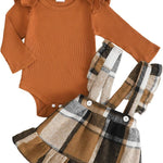 Kucnuzki Newborn Baby Girl Clothes Toddler Long Sleeve Ruffle Romper Top Infant Skirt Set Little Girl Overall Dress