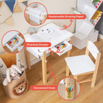 Costzon Kids Table and Chair Set, Toddler Art Table with Paper Roll, Drawer, 2 Marker Pens, Wooden Activity Table, Suitable for Playroom, Nursery, Gift for Boys Girls