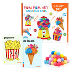 YPLUS Pompoms Art Crafts Kits, Toddler DIY Sensory Montessori Activities Box for Kids Ages 1-3 2-4 3-5, Finger Motor Art Supplies - Theme Food