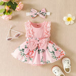 KAFIREN Baby Girl Dresses 9-12 Months Newborn Romper Dress Infant Lace Ruffle Sleeveless Summer Outfits with Headband Pink Flower 9-12 Months 100cm