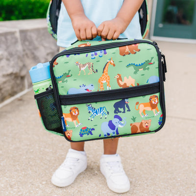 Wildkin Kids ECO rPET Insulated Lunch Box – Keeps Food Hot or Cold, Easy-Clean Lining, Mesh Pockets & BPA-Free – Boys & Girls, Ideal for School, Travel & Daycare – Wild Animals