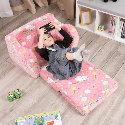 MOMCAYWEX Unicorn Glow in The Dark Toddler Couch, 2-in-1 Toddler Soft Couch Fold Out with Star Pillow, Convertible Sofa to Lounger for Girls and Boys, 1-Seat