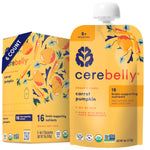 Cerebelly Organic Baby Food Pouches, Carrot Pumpkin Purees, 16 Nutrients, No Added Sugar, Fiber & Non-GMO, 4oz, 6 Pack