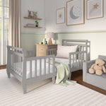 Dream On Me Emma 3-in-1 Convertible Wooden Toddler Bed in Steel Grey, Baby Safety Alliance Certified, Low-to-Floor Design, Solid Pinewood with Safety Rails