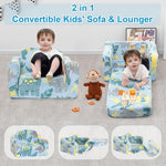 Airpanda Comfy Toddler Chair and Couch for Kids with Blanket,2-in-1 Soft Plush Fold Out Toddler Couch for Girls and Boys,Convertible Sofa to Lounger for Playroom,Glowing Dinosaur