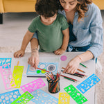 11Pcs Blue Colorful Art Painting Template for Drawing Geometric Drawings Templates with Bag Spiral Curve Stencils Rulers for Kids Drawing Stencils for Preschooler Student Classroom Learning Tool(Boy)