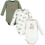 Hudson Baby Unisex Baby Cotton Long-Sleeve Bodysuits Forest Deer 3-Pack, 12-18 Months