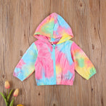 Emmababy Tie Dye Sweatshirt Jacket Baby Girl Hoodie Zipper Long Sleeve Rainbow Print Coat Toddler Hooded Zip Up Outerwear (Colorful, 9-12 Months)