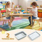 Costzon Toddler Sensory Table and Chairs, Wooden Table and Chair Set w/Double-Sided Boards & 2 Foldable Storage Bins, All-in-One Kids Activity Table for Draw, Sand, Water Play (3 PCS,Natural & White)