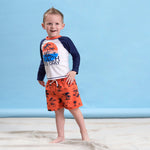 Gerber Baby Boys Baby Toddler Long Sleeved Rashguard Swim Bathing Suit Set Blue Beach 4T
