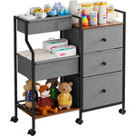 Modanais Baby Diaper Caddy Organizer and Storage Cart - 3 Tier Rolling Cart with Dividers and Drawers, Easy To Assemble, Mobile Utility Cart with Wheels for Nursery, Bedroom, Changing Table & Crib