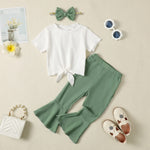 Kucnuzki 2T-3T Toddler Girl Outfit - Cute Stuff Short Sleeve Ruffle Tops Shirt & Green Pants Set for 2-3 Years Old
