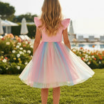 PATPAT Girl's Tulle Dress Tutu Party Birthday Poster Formal Fancy Flower Princess Dresses Pink 5-6 Years
