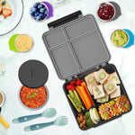 Aimsnk Kids Bento Lunch Box with 8oz Soup Thermo, Kids Leakproof Lunch Food Containers with 4 Compartment,Insulated Hot Food Jar with Lunch Bag for School, Travel (Black)