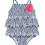 Little Me Clothes for Baby Girls' Navy Stripe Swimsuit, Navy, 2 Toddler