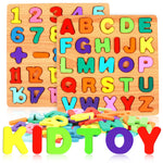 2 Pack Wooden Puzzles, Toddlers Alphabet Number Puzzles, ABC Learning Toys for Kids Ages 3-5, Preschool Learning Activities Gift Set for Boys & Girls