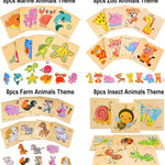 8pcs Wooden Puzzles for Toddlers 1-3, Toddler Puzzles Ages 2-4, Montessori Toys for 1-3+ Years Girl Boy, Sea Animal Puzzle for Kids, Jigsaw Puzzle Educational Toys Preschool for 1-4