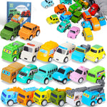 YiHee 24 Pieces Pull Back Cars Toy Vehicles Set, Mini Toys City Cars and Trucks, Variety of Vehicles and Figures, Small Car with Storage Bag, Party Favors Bulk Birthday Gift for Boys Girls Kids