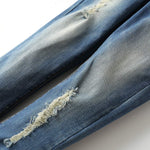 KIDSCOOL SPACE Baby Girl Boy Jean,D Ring Elastic Band Inside Ripped Denim Pants,Blue,7-8 Years
