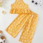 Toddler Clothes 2t 3t Girl Summer Clothes Kids Cute Yellow Halter Crop Tops High Waist Floral Pants Toddler Girl Summer Outfits Children Clothing Set