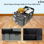 XEVAR Baby Diaper Caddy Organizer with Changing Mat - Portable Car Caddy for Newborn Essentials, Diapers & Wipes, Perfect for Baby Shower and New Mom | Oxford Fabric, Grey