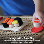PlanToys® Wooden Pretend Play Food Sushi Kit for Kids | Kitchen Toy Includes Sushi Rolls, Nigiri, Soy Sauce Bottle & Serving Tray | Montessori Kitchen Role Play Toy for Toddlers