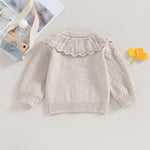Newborn Baby Girls Knit Cardigans Long Sleeve Crewneck Hollow Knit Thin Sweater Toddler Button Tops Coat Outwear (Apricot-Doll Collar, 6-12 Months)