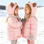 TUONROAD Baby Girls Coats 6-12 Months Toddler Girls Winter Coat for 1t Newborn Baby Pink Fleece Puffer Jacket with Bear Hood Infant Girls' Zip Up Waterproof Warm Down Coats for Toddlers Size 1 Year