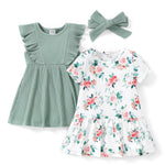 PATPAT Baby Toddler Girl Dresses Infant Ruffle & Short Sleeveless 2 Pack Summer Dress Casual Party Dress Green 12-18 Months