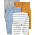 Simple Joys by Carter's Baby Cotton Pants, Pack of 4, Blue/Gold/Grey Heather/White Stripe, 6-9 Months