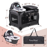 Pamo Babe Deluxe Nursery Center Portable Playpen Foldable Playard for Baby and Toddler Mattress, Changing Table for Newborn(Black)