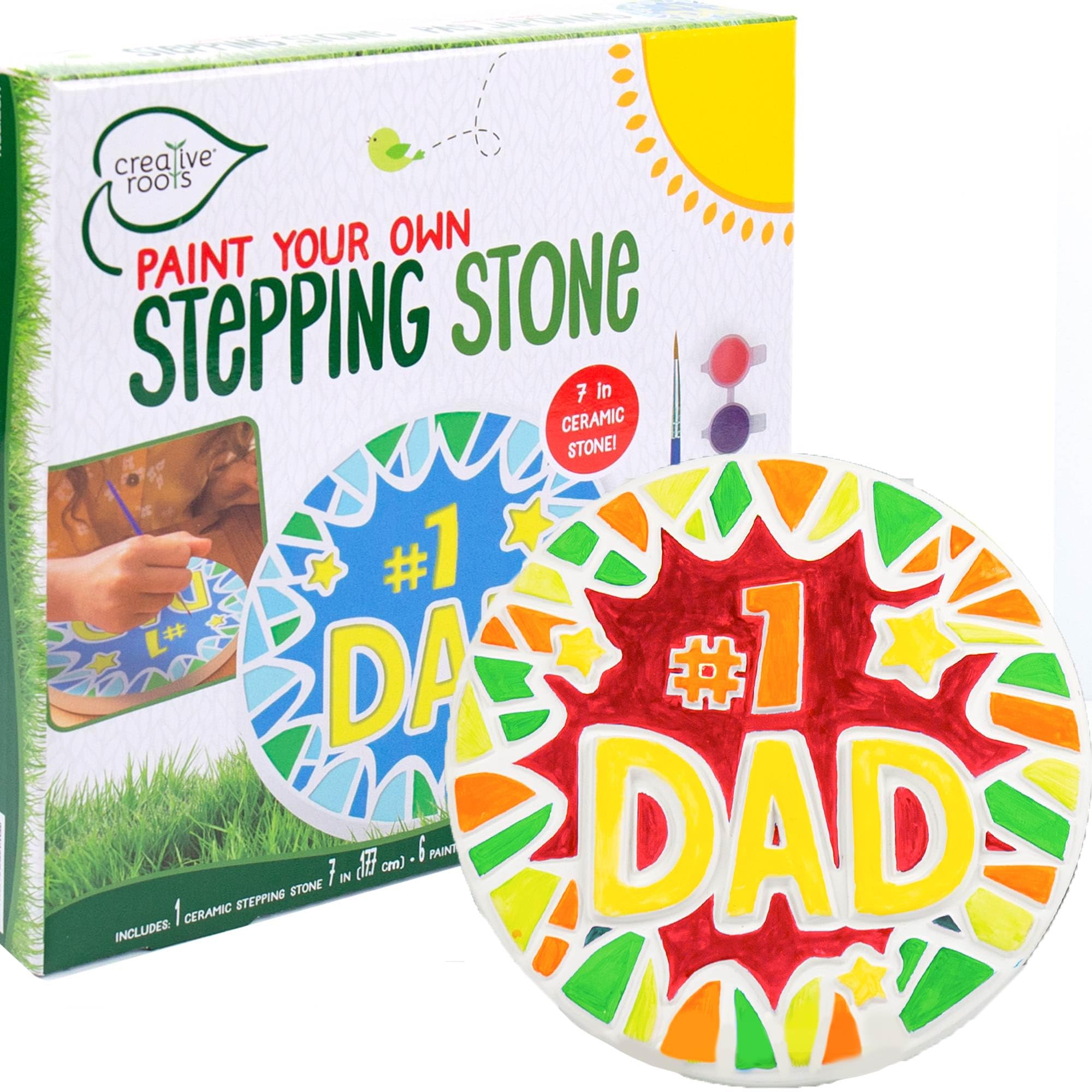 Creative Roots Mosaic Flower Garden Stepping Stone Kit, Includes 7-Inch Ceramic Stone & 6 Vibrant Paints, DIY Stepping Stone Kit for Kids Ages 6+