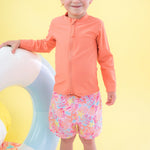 RUGGEDBUTTS Boys UPF50+ Stretch Neon Swim Trunks - Sunset Seashells, 3-6m