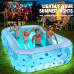 Inflatable Pool with Seat and Pool Lights, Durable Thickened Large Size Family Inflatable Pools for Adults Blow Up Pools,100" x 63" x 22"Swimming Inflatable Kids PooI for Backyard,Outdoor (White)