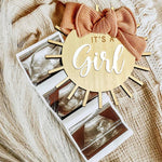 Double Sided Sun Gender Reveal Sign, Boho Sun Baby Boy or Girl Pregnancy Birth Announcement Wooden Sign, It's A Boy Girl Photo Prop, New Mom Gift, Sun Baby Shower Hospital Nursery Sign