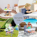 Furmubei Portable Baby Booster Seat with Tray, Toddler Booster seat for Dining, Camping, Travel, Baby Beach Chair 6 Months to 3 Years Old Indoor Outdoor Use Grey
