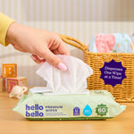 Hello Bello Premium Wipes, Designed for Sensitive Skin with Chamomile & Aloe Extracts, Simply Sage (12 Resealable Packets = 720 Total Wipes)
