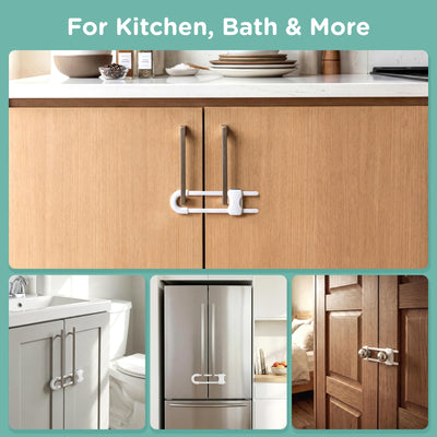 Baby Proofing Cabinets, SKYLA HOMES Sliding Cabinet Locks for kids, Adjustable U-Shaped Child Safety Cabinet Lock for Handles & Knobs, Tool-free Child Proof Latches Lock for Kitchen Bathroom (4 Pack)