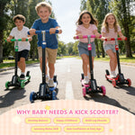 3 Wheel Scooters for Kids 2-5 5-7 Years, 3 Adjustable Heights Foldable Metal Toddler Scooter for Boys Girls Up to 120 lbs, Lean-to-Steer, Dual Rear Brake Widen Anti-Slip Deck (NEW Pink)