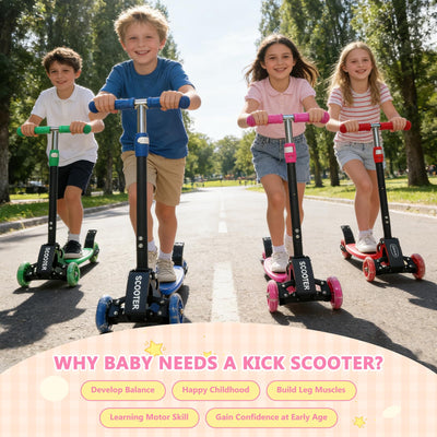 3 Wheel Scooters for Kids 2-5 5-7 Years, 3 Adjustable Heights Foldable Metal Toddler Scooter for Boys Girls Up to 120 lbs, Lean-to-Steer, Dual Rear Brake Widen Anti-Slip Deck (NEW Pink)