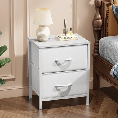 Sweetcrispy Nightstand with 2 Storage Drawers, 20" Height Small Bed Side Furniture End Table, Wooden Top Fabric Cabinet Kids Night Stand Mini Dresser for Bedroom, Closet, Entryway, Dorm, White